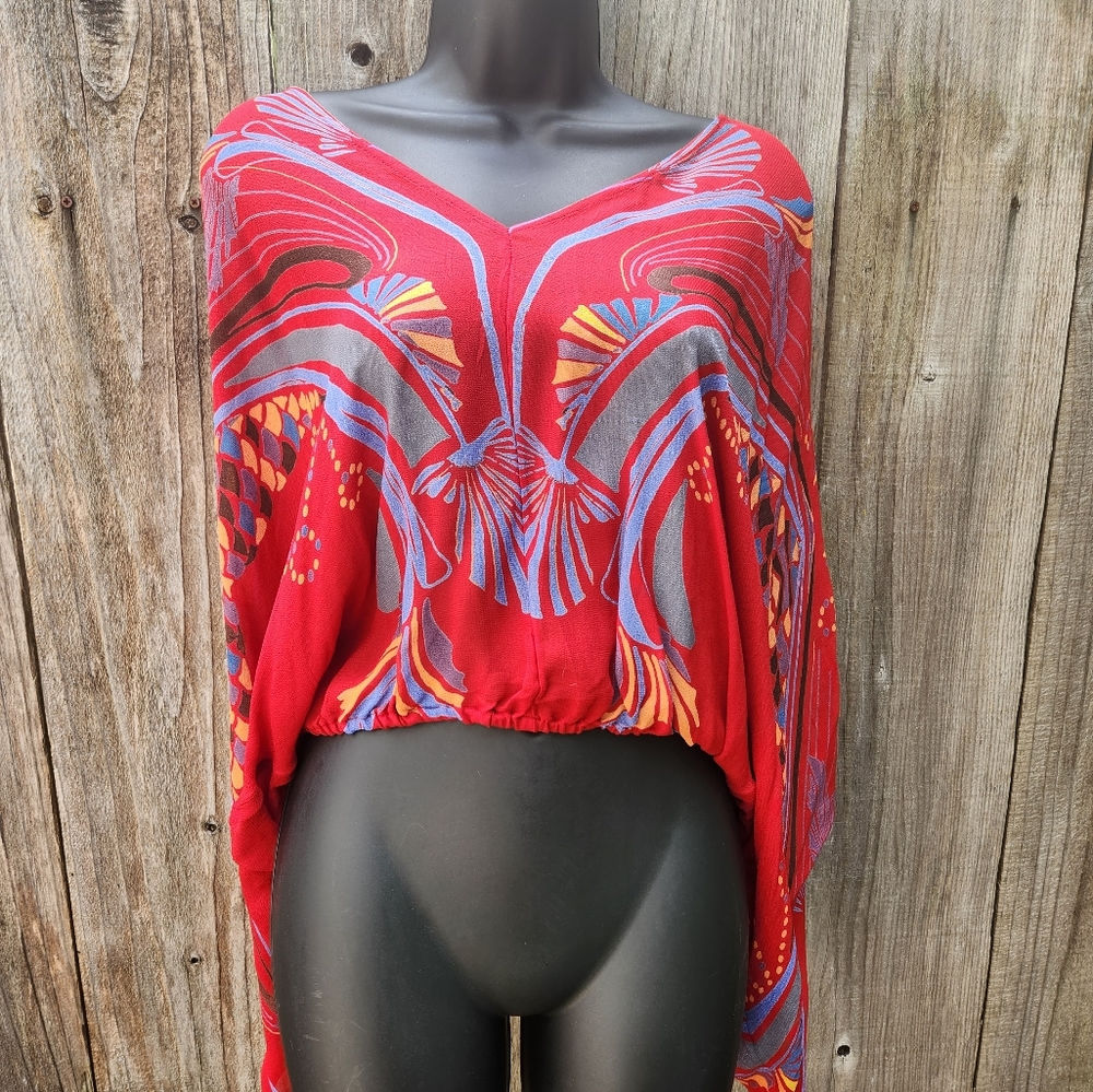 LIKE NEW unique Art Nouveau-inspired Free People colorful, summery top - Picture 2 of 6
